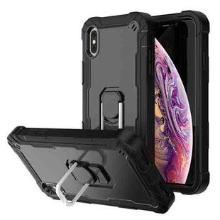 For iPhone XS Max PC + Rubber 3-layers Shockproof Protective Case with Rotating Holder(Black)