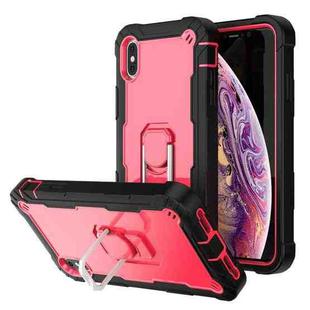 For iPhone XS Max PC + Rubber 3-layers Shockproof Protective Case with Rotating Holder(Black + Rose Red)