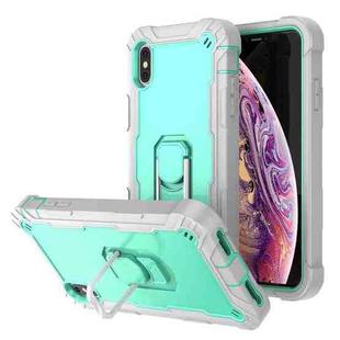For iPhone XS Max PC + Rubber 3-layers Shockproof Protective Case with Rotating Holder(Grey White + Mint Green)