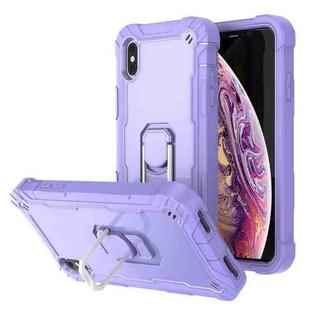 For iPhone XS Max PC + Rubber 3-layers Shockproof Protective Case with Rotating Holder(Purple)