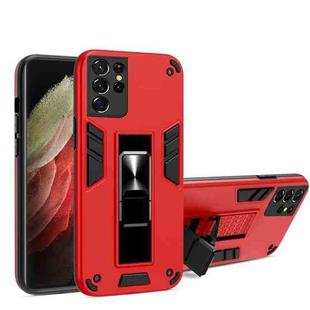 For Samsung Galaxy S21 Ultra 5G 2 in 1 PC + TPU Shockproof Protective Case with Invisible Holder(Red)