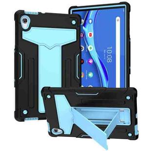 For Lenovo Tab M10 HD 2nd Gen TB-X306X T-shaped Bracket Contrast Color Shockproof PC + Silicone Flat Protective Case(Black + Blue)