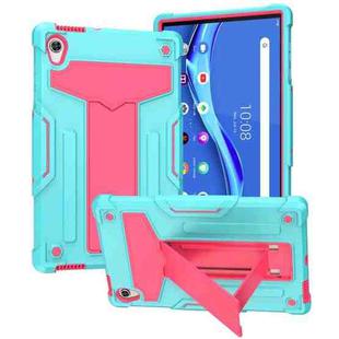 For Lenovo Tab M10 HD 2nd Gen TB-X306X T-shaped Bracket Contrast Color Shockproof PC + Silicone Flat Protective Case(Mint Green + Rose Red)