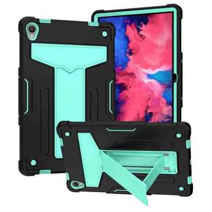 For Lenovo Tab P11 (Tab-J606F) T-shaped Bracket Contrast Color Shockproof PC + Silicone Flat Protective Case(Black + Mint Green)