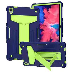 For Lenovo Tab P11 (Tab-J606F) T-shaped Bracket Contrast Color Shockproof PC + Silicone Flat Protective Case(Navy Blue + Yellow Green)