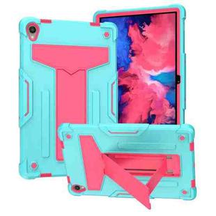 For Lenovo Tab P11 (Tab-J606F) T-shaped Bracket Contrast Color Shockproof PC + Silicone Flat Protective Case(Mint Green + Rose Red)