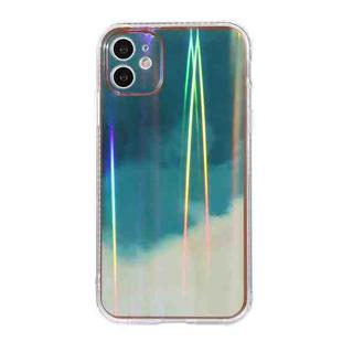 For iPhone 11 IMD Rendering Watercolor Aurora Pattern Shockproof TPU + PC Protective Case (Cyan and Grey)