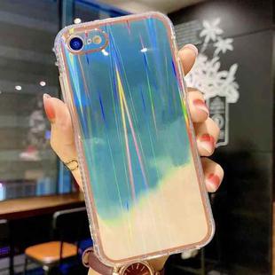 For iPhone SE 2022 / SE 2020 / 8 / 7 IMD Rendering Watercolor Aurora Pattern Shockproof TPU + PC Protective Case(Cyan and Grey)