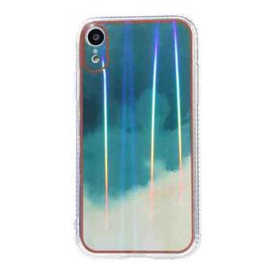 For iPhone XR IMD Rendering Watercolor Aurora Pattern Shockproof TPU + PC Protective Case(Cyan and Grey)