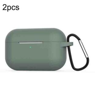 For Apple AirPods Pro 2pcs Wireless Earphone Silicone Protective Case with Hook(Dark Green)