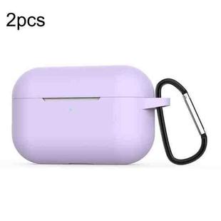 For Apple AirPods Pro 2pcs Wireless Earphone Silicone Protective Case with Hook(Hyacinth Purple)