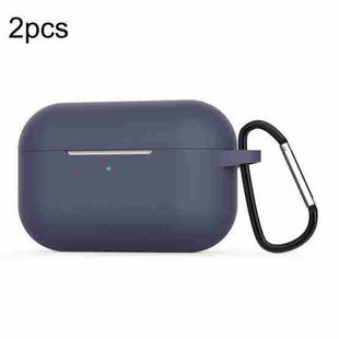 For Apple AirPods Pro 2pcs Wireless Earphone Silicone Protective Case with Hook(Midnight Blue)