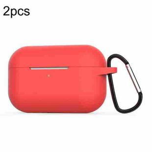 For Apple AirPods Pro 2pcs Wireless Earphone Silicone Protective Case with Hook(Carmine)