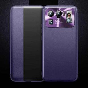 For Xiaomi Mi 11 Ultra Magnetic Side Window View Shockproof Horizontal Flip Leather Case(Purple)