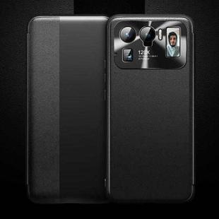 For Xiaomi Mi 11 Ultra Magnetic Side Window View Shockproof Horizontal Flip Leather Case(Black)