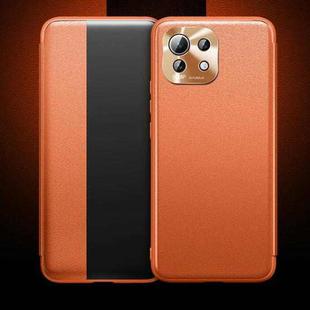 For Xiaomi Mi 11 Lite Magnetic Side Window View Shockproof Horizontal Flip Leather Case(Orange)