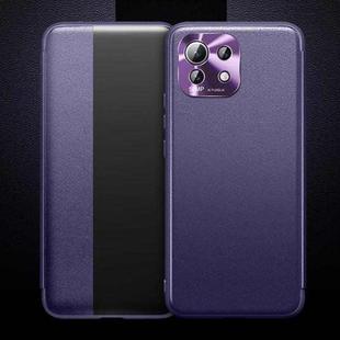 For Xiaomi Mi 11 Lite Magnetic Side Window View Shockproof Horizontal Flip Leather Case(Purple)