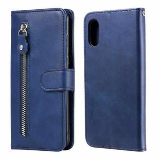 For Samsung Galaxy A02 / M02 (EU Version) Fashion Calf Texture Zipper Horizontal Flip Leather Case with Stand & Card Slots & Wallet(Blue)