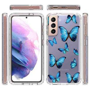 For Samsung Galaxy S21 5G 2 in 1 High Transparent Painted Shockproof PC + TPU Protective Case(Blue Butterfly)