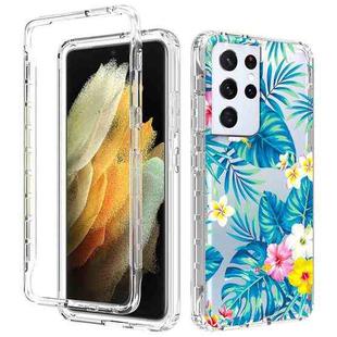For Samsung Galaxy S21 Ultra 5G 2 in 1 High Transparent Painted Shockproof PC + TPU Protective Case(Banana Leaf)