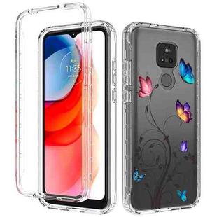 For Motorola Moto G Play (2021) 2 in 1 High Transparent Painted Shockproof PC + TPU Protective Case(Butterfly Love Flower)