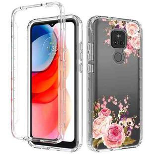 For Motorola Moto G Play (2021) 2 in 1 High Transparent Painted Shockproof PC + TPU Protective Case(Peony)