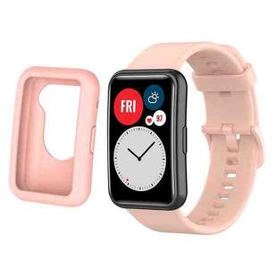 For Huawei Watch Fit Protective Silicone Case + Silicone Watch Band Kit(Pink)