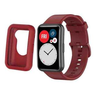 For Huawei Watch Fit Protective Silicone Case + Silicone Watch Band Kit(Wine Red)