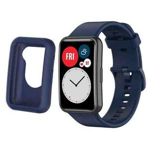 For Huawei Watch Fit Protective Silicone Case + Silicone Watch Band Kit(Dark Blue)