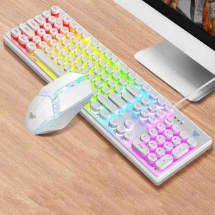 AULA T200 Round Keycap USB Cool Lighting Effect Wired Mechanical Gaming Keyboard Mouse Set, Ordinary Version(White)
