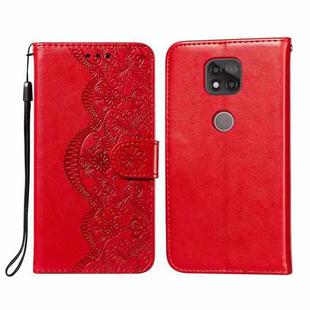 For Motorola Moto G Power (2021) Flower Vine Embossing Pattern Horizontal Flip Leather Case with Card Slot & Holder & Wallet & Lanyard(Red)