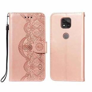 For Motorola Moto G Power (2021) Flower Vine Embossing Pattern Horizontal Flip Leather Case with Card Slot & Holder & Wallet & Lanyard(Rose Gold)