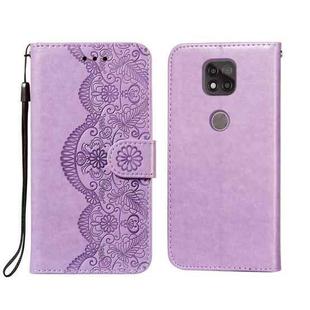 For Motorola Moto G Power (2021) Flower Vine Embossing Pattern Horizontal Flip Leather Case with Card Slot & Holder & Wallet & Lanyard(Purple)