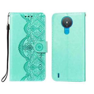 For Nokia 1.4 Flower Vine Embossing Pattern Horizontal Flip Leather Case with Card Slot & Holder & Wallet & Lanyard(Green)
