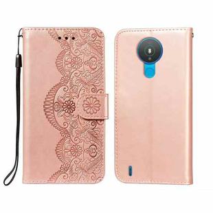 For Nokia 1.4 Flower Vine Embossing Pattern Horizontal Flip Leather Case with Card Slot & Holder & Wallet & Lanyard(Rose Gold)