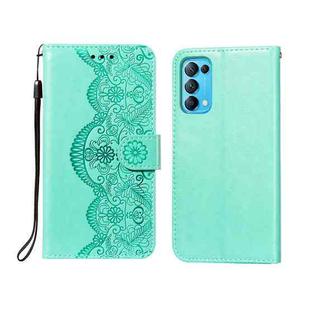 For OPPO Find X3 Lite / Reno5 5G Flower Vine Embossing Pattern Horizontal Flip Leather Case with Card Slot & Holder & Wallet & Lanyard(Green)