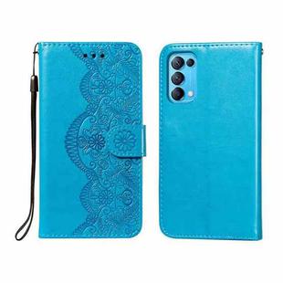 For OPPO Find X3 Lite / Reno5 5G Flower Vine Embossing Pattern Horizontal Flip Leather Case with Card Slot & Holder & Wallet & Lanyard(Blue)