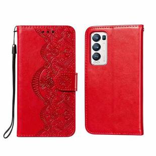 For OPPO Find X3 Neo / Reno5 Pro Plus 5G Flower Vine Embossing Pattern Horizontal Flip Leather Case with Card Slot & Holder & Wallet & Lanyard(Red)
