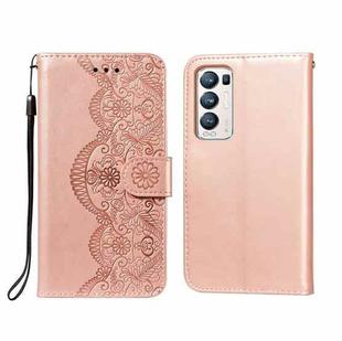 For OPPO Find X3 Neo / Reno5 Pro Plus 5G Flower Vine Embossing Pattern Horizontal Flip Leather Case with Card Slot & Holder & Wallet & Lanyard(Rose Gold)
