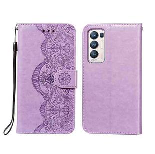 For OPPO Find X3 Neo / Reno5 Pro Plus 5G Flower Vine Embossing Pattern Horizontal Flip Leather Case with Card Slot & Holder & Wallet & Lanyard(Purple)