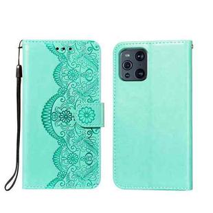 For OPPO Find X3 / X3 Pro Flower Vine Embossing Pattern Horizontal Flip Leather Case with Card Slot & Holder & Wallet & Lanyard(Green)