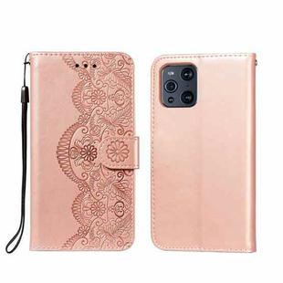 For OPPO Find X3 / X3 Pro Flower Vine Embossing Pattern Horizontal Flip Leather Case with Card Slot & Holder & Wallet & Lanyard(Rose Gold)