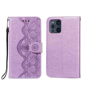 For OPPO Find X3 / X3 Pro Flower Vine Embossing Pattern Horizontal Flip Leather Case with Card Slot & Holder & Wallet & Lanyard(Purple)
