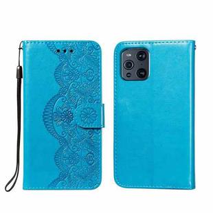 For OPPO Find X3 / X3 Pro Flower Vine Embossing Pattern Horizontal Flip Leather Case with Card Slot & Holder & Wallet & Lanyard(Blue)
