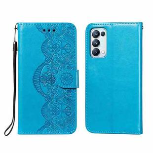 For OPPO Reno5 Pro 5G Flower Vine Embossing Pattern Horizontal Flip Leather Case with Card Slot & Holder & Wallet & Lanyard(Blue)