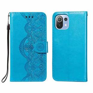 For Xiaomi Mi 11 Lite Flower Vine Embossing Pattern Horizontal Flip Leather Case with Card Slot & Holder & Wallet & Lanyard(Blue)