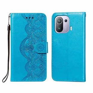 For Xiaomi Mi 11 Pro Flower Vine Embossing Pattern Horizontal Flip Leather Case with Card Slot & Holder & Wallet & Lanyard(Blue)