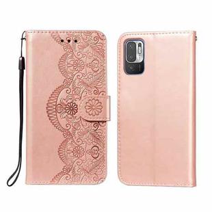 For Xiaomi Redmi Note 10 5G Flower Vine Embossing Pattern Horizontal Flip Leather Case with Card Slot & Holder & Wallet & Lanyard(Rose Gold)