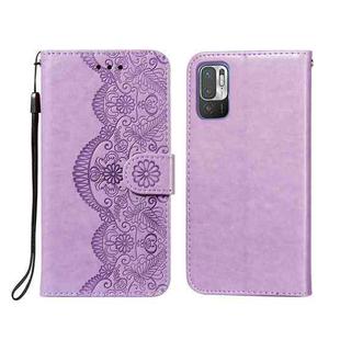 For Xiaomi Redmi Note 10 5G Flower Vine Embossing Pattern Horizontal Flip Leather Case with Card Slot & Holder & Wallet & Lanyard(Purple)