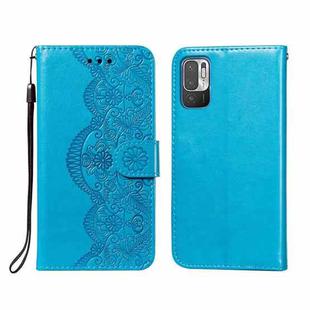 For Xiaomi Redmi Note 10 5G Flower Vine Embossing Pattern Horizontal Flip Leather Case with Card Slot & Holder & Wallet & Lanyard(Blue)